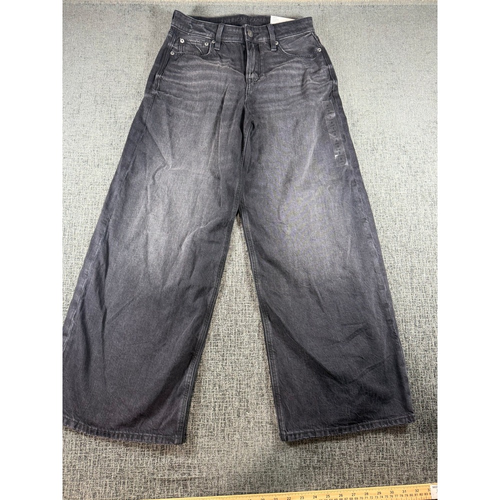American Eagle Strigid Super High-Rise Ultra Wide Leg Jeans Charcoal Gray 2 S